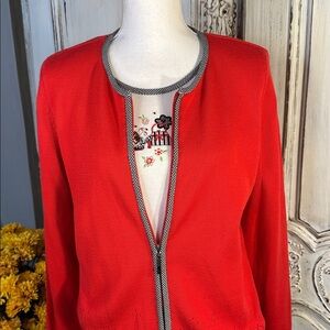 Vintage Alfred Dunner Red Open Front Cardigan with Embroidered Detail
